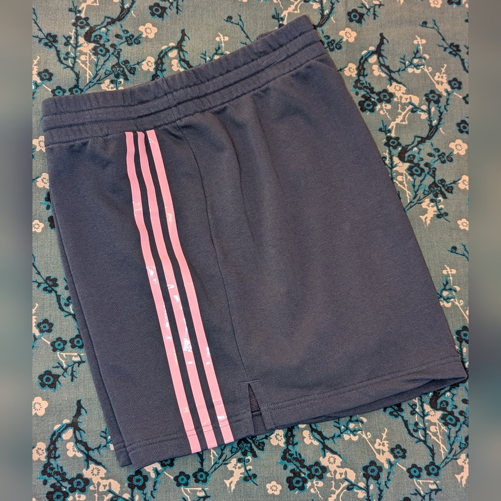 Adidas x Zoe Saldana Size 2X Blue w Pink Stripes French Terry Shorts NWT - Picture 11 of 12